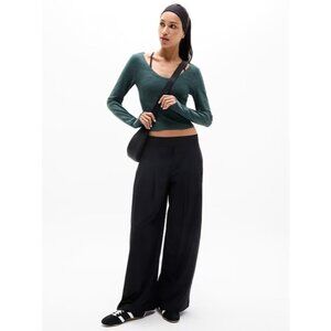 Athleta S Softluxe V-Neck Top Pine Heather Green Small Regular Long Sleeve